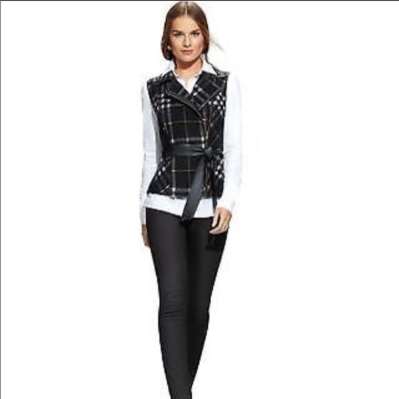 CAbi Grid Tweed Plaid Wool Blend Moto Vest S - Picture 2 of 15